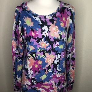 Pink Blue Floral Angora Blend Long Sleeve sweater